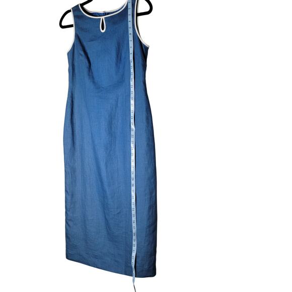 Talbots Linen Dress 4P Blue Sleeveless Midi Coastal Y2K Inspired 100 Irish Linen - Picture 4 of 11